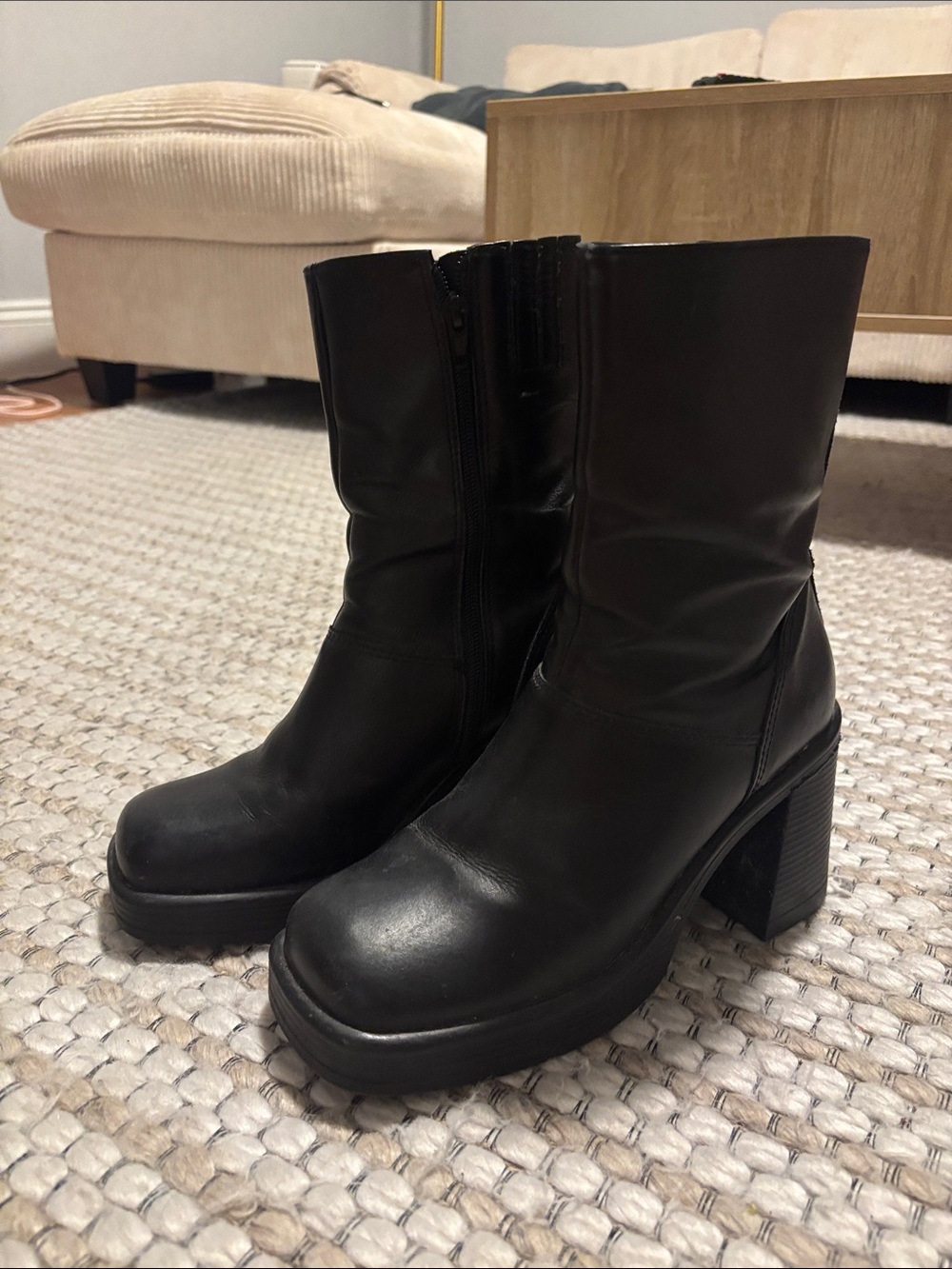 Steve Madden Black Chunky Platform Block-Heel Ankle Boots